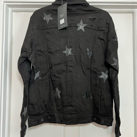 Black Denim Jacket by Embellish black distressed with stars size XL XLarge - Picture 2 of 12